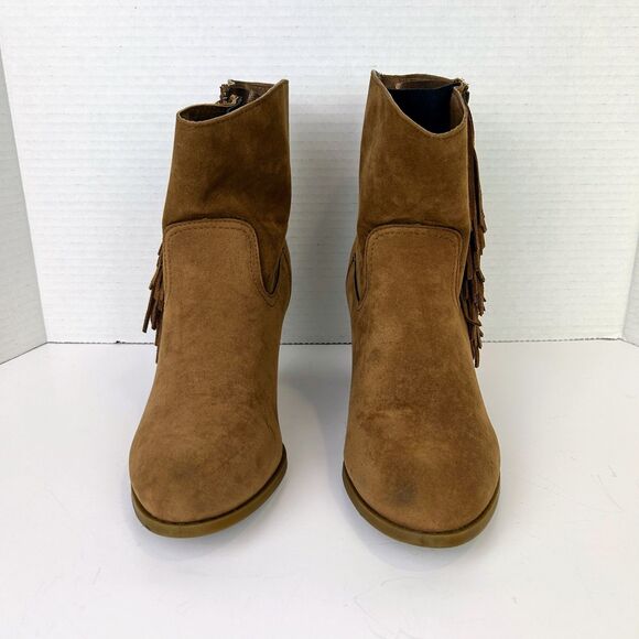 Rampage Frankey Tan Suede Fringe Western Ankle Boots Heeled Cowgirl Boho Shoes 8 - Picture 3 of 12